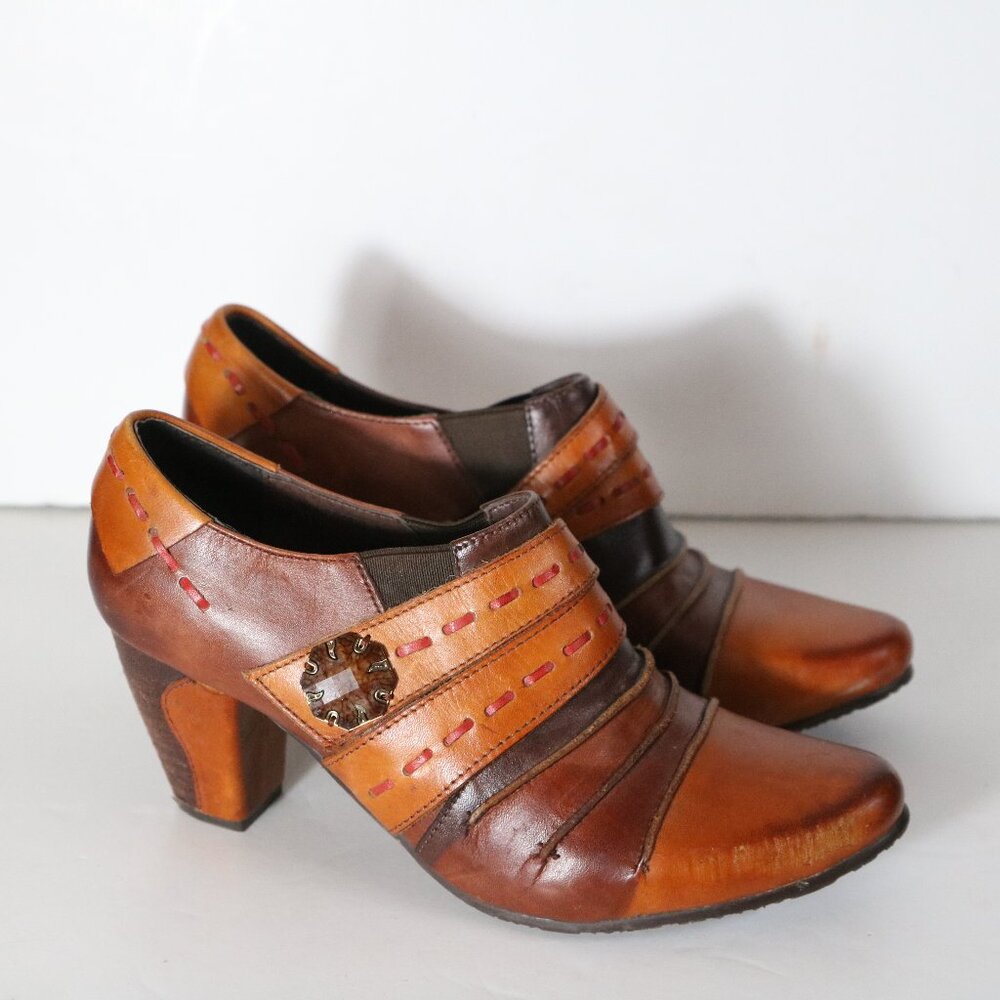 Brown Two-Tone Leather Ankle Booties